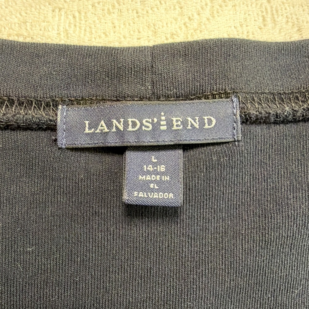 Lands' End Women Black 100% Cotton Knit V-Neck Button Front Cardigan L 14-16 - Picture 2 of 8